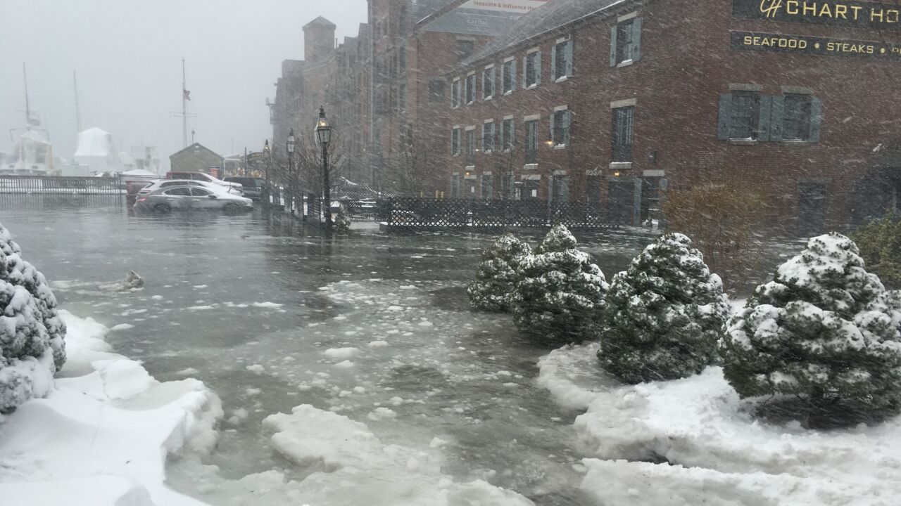 Downtown Boston is flooded with snow and water.