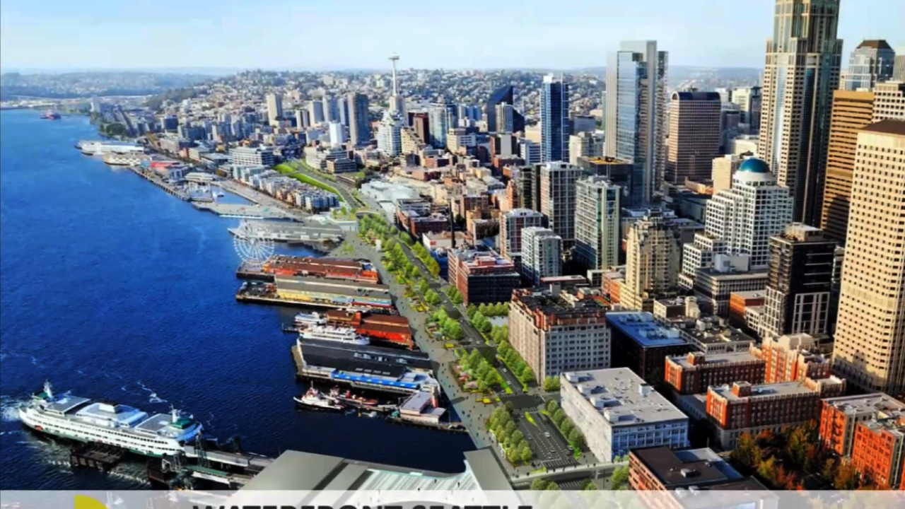 Rendering of planned green space along the seattle waterfront