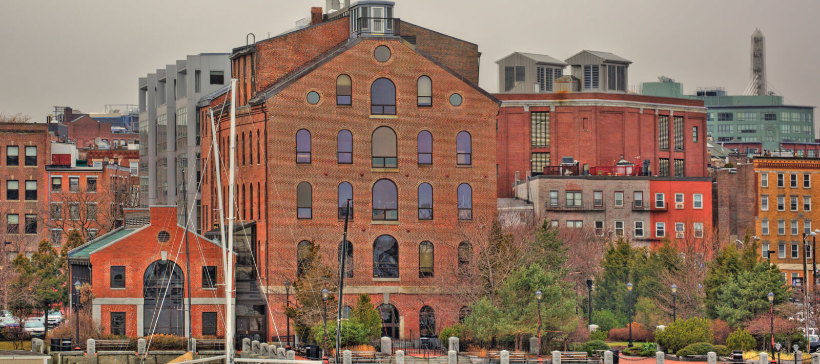 A view of Boston's historic Pilot House from the harbor