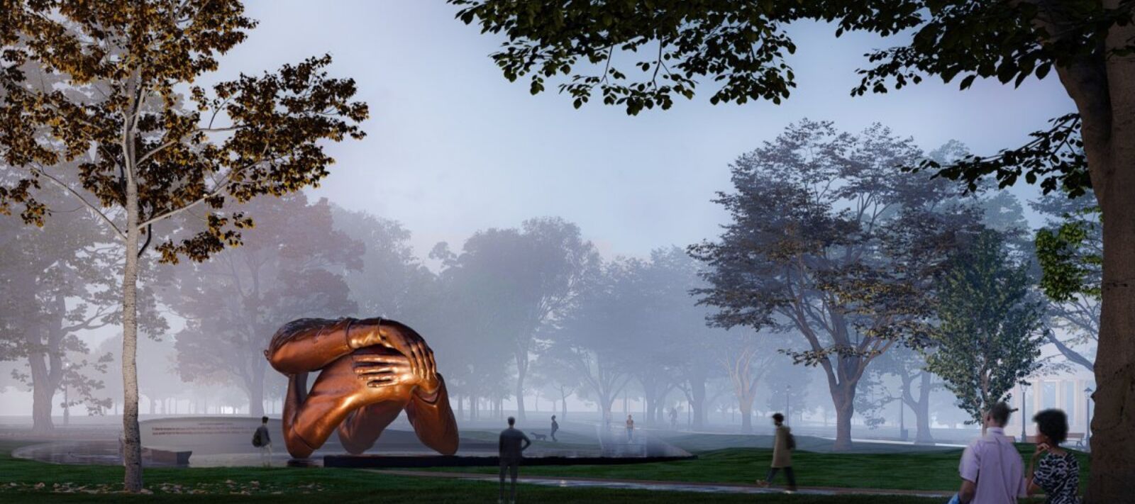 A mockup of The Embrace sculpture in Boston Common.