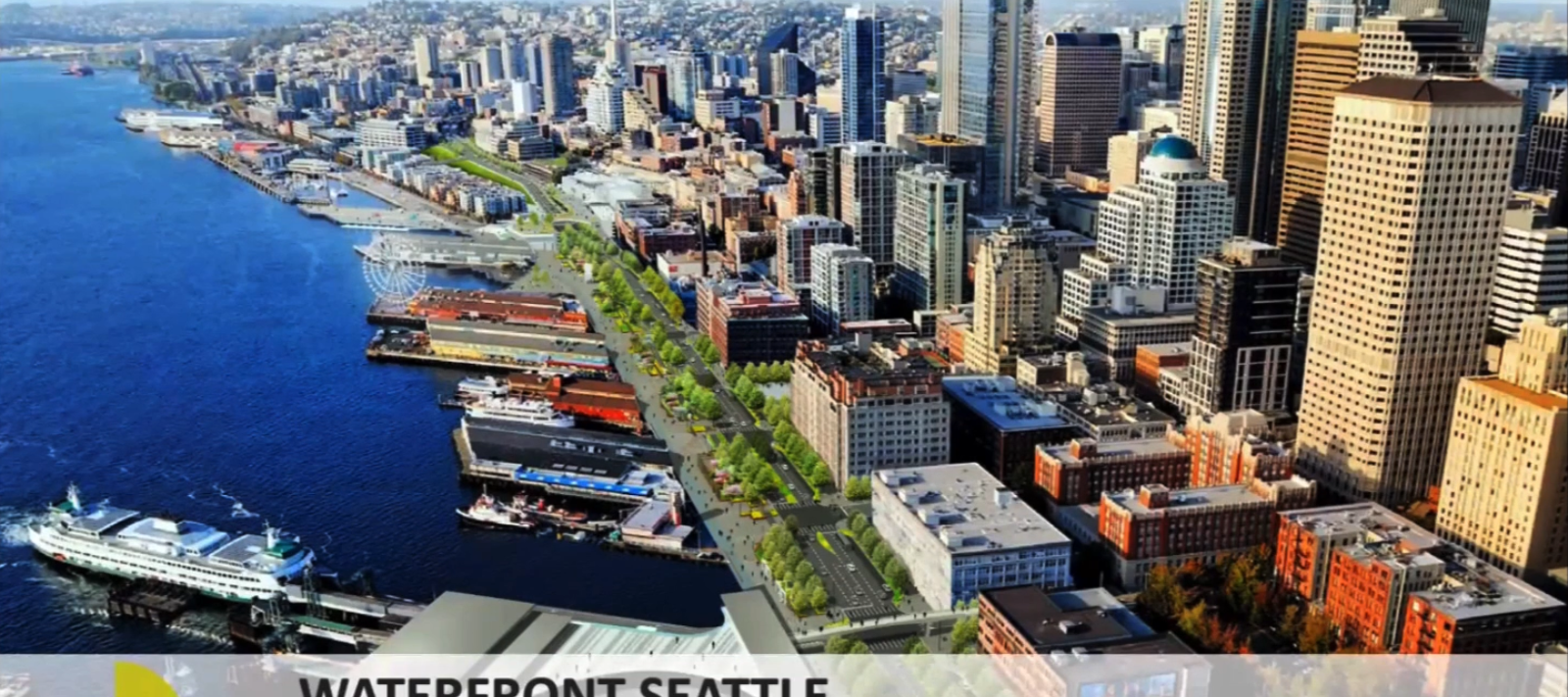 Rendering of planned green space along the seattle waterfront